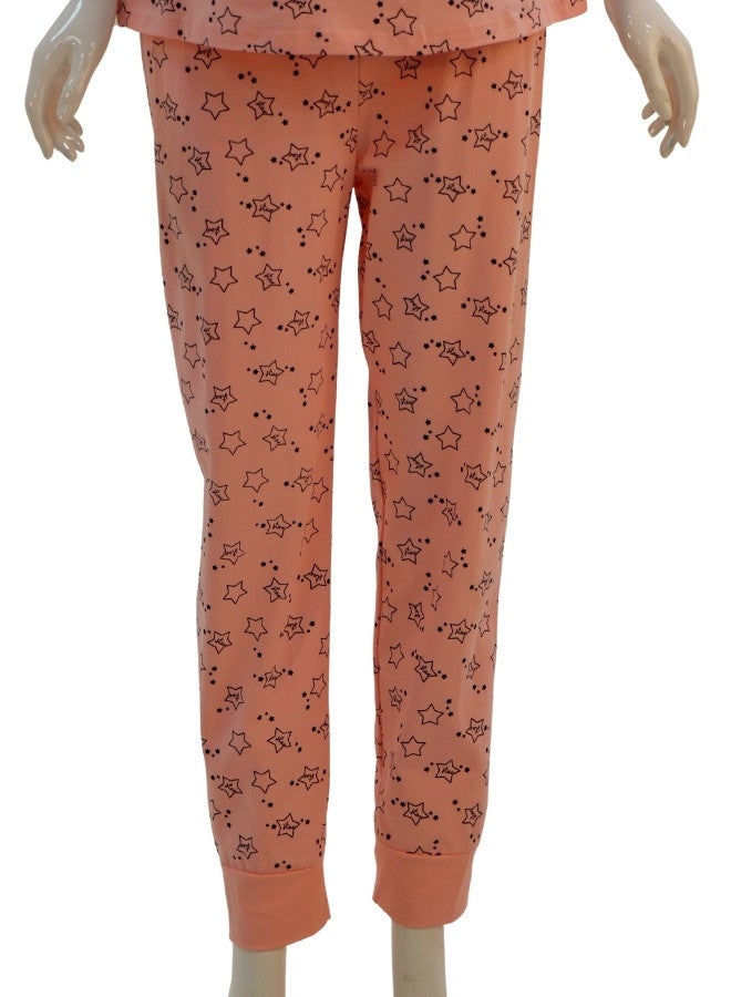 JOANNA JOANNA Women's Stars Print Off Shoulder Shirt & Long Pants Pajama Set, Light Pink - Image 3
