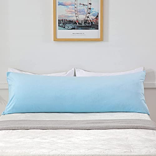 CottonFry Solid 250 TC Ultra Soft Velvet Body Pillow Cover/Case Pillowcase with Hidden Zipper, Zippered Body Pillow Case (Sky Blue, 20x54), 53 x 137 cm, 1 piece - Image 2