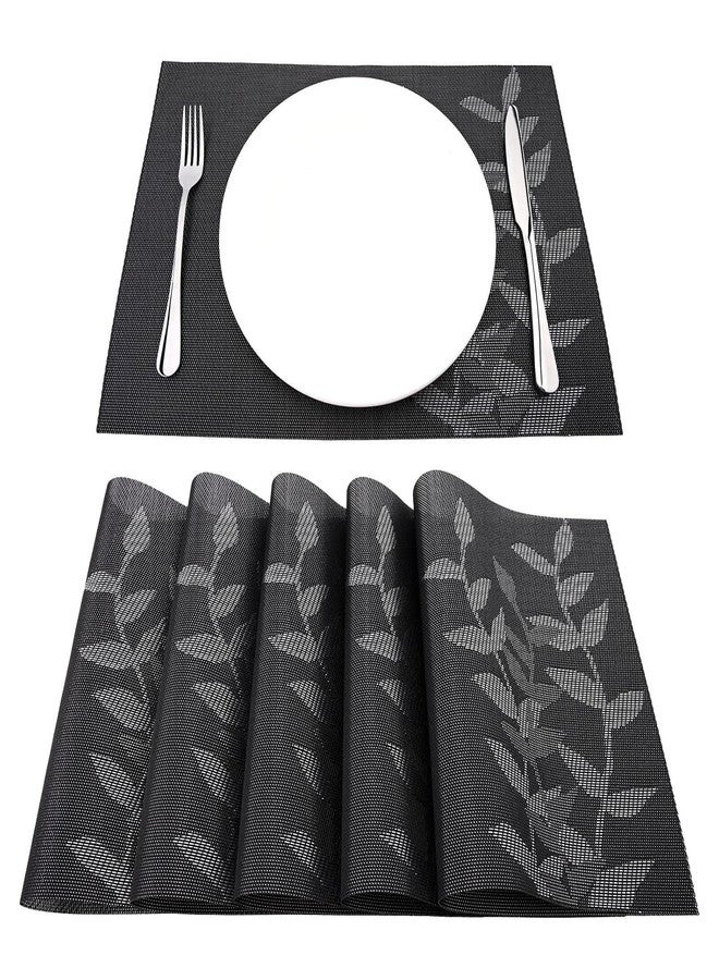 KETOVED Dining Table Mats 4 Pieces, Washable/Heat and Stain Resistant, Indoor/Outdoor Placemats, PVC Table Placemats (Black Flower) - Image 1