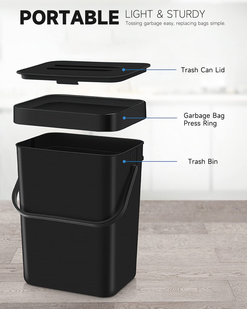 MONGTINGLU Countertop Compost Bin - 1.3 Gallons Hanging Small Trash Can with Lid for Kitchen Bathroom, Under Sink Kitchen Trash Can, Indoor Counter Compost Bucket with Lid, 5L(Black) - Image 5