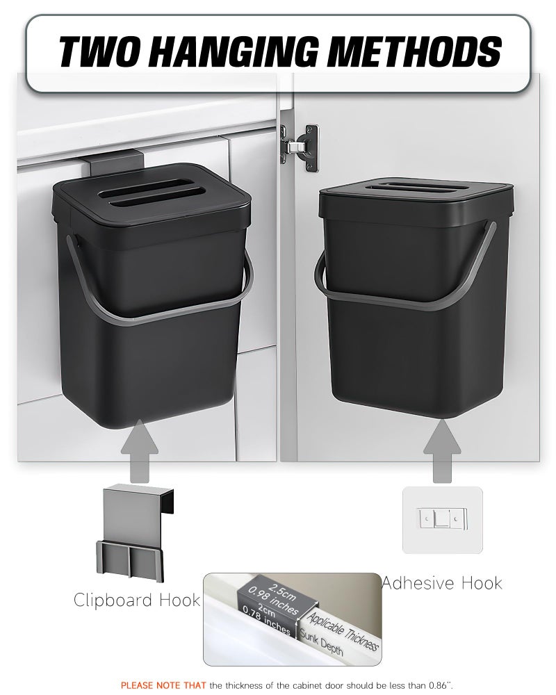 MONGTINGLU Countertop Compost Bin - 1.3 Gallons Hanging Small Trash Can with Lid for Kitchen Bathroom, Under Sink Kitchen Trash Can, Indoor Counter Compost Bucket with Lid, 5L(Black) - Image 4