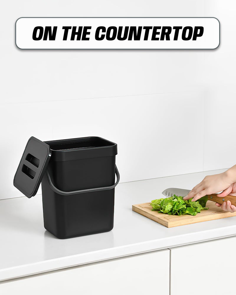 MONGTINGLU Countertop Compost Bin - 1.3 Gallons Hanging Small Trash Can with Lid for Kitchen Bathroom, Under Sink Kitchen Trash Can, Indoor Counter Compost Bucket with Lid, 5L(Black) - Image 3
