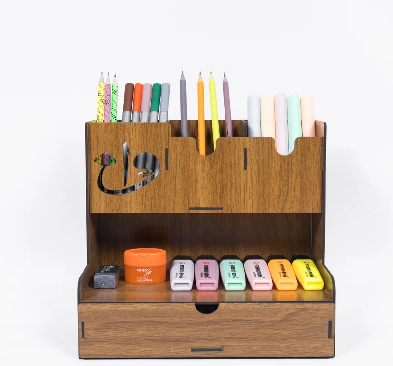 Notpa Drawer Elif Vav Figured Desktop Pen Holder Organizer Walnut Assembled Product