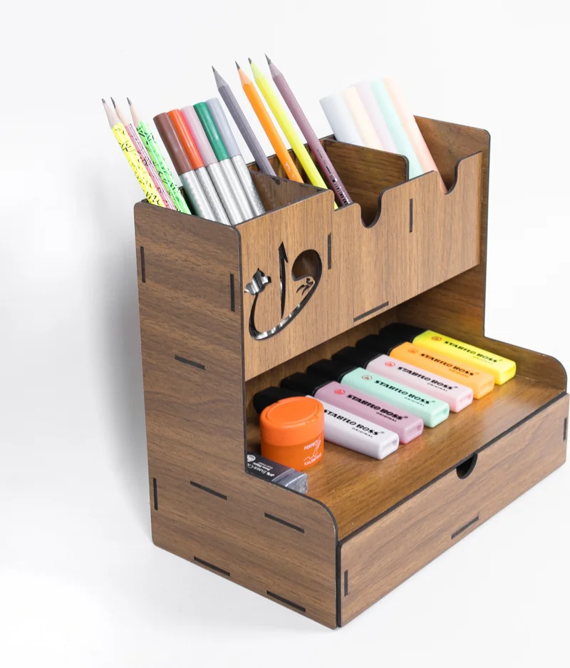 Notpa Drawer Elif Vav Figured Desktop Pen Holder Organizer Walnut Assembled Product