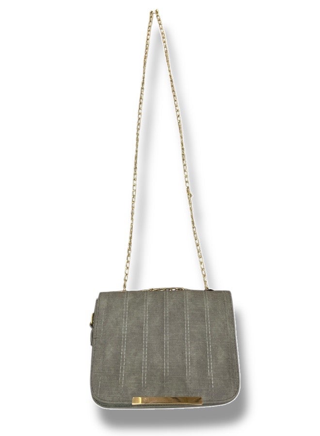 A grey imported leather crossbody bag with elegant details and practical compartments. - Image 2