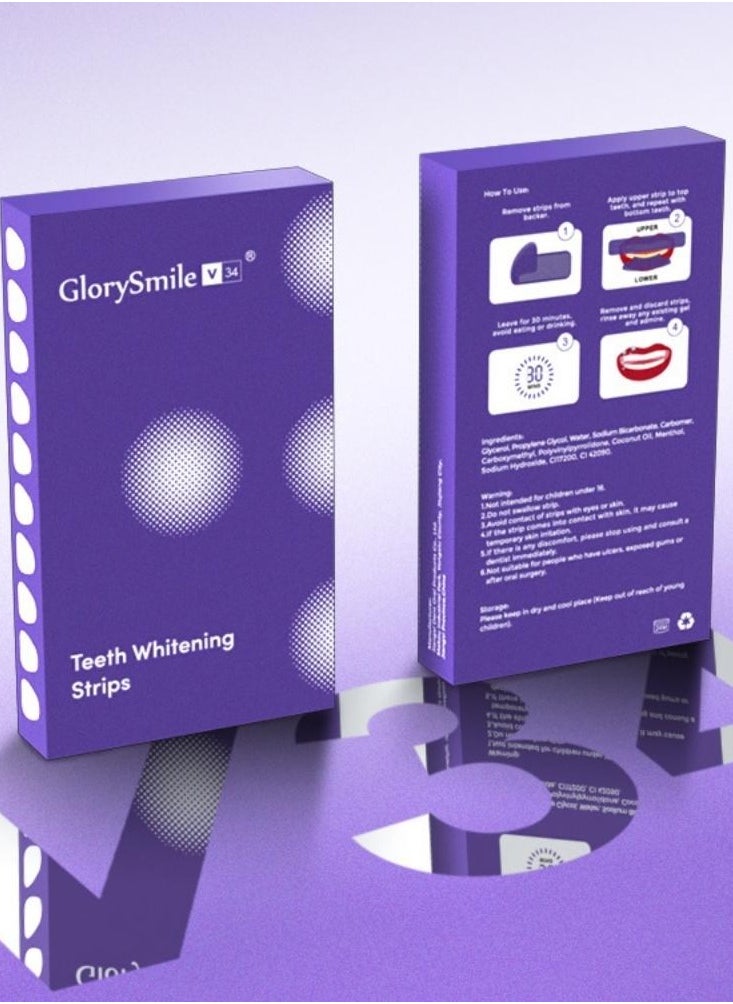 GlorySmile - شرائط تبييض الأسنان V34 - 7 علاجات لتبييض الأسنان بسرعة - إزالة سنوات من البقع - مبيض أسنان أرجواني للأسنان الحساسة - شرائط تبييض أسنان غير قابلة للانزلاق - Image 1