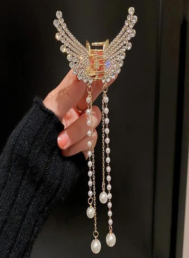 Jwella Korean StyleHair Clips For Women - Butterfly Clips For Women, Korean Hair Accessories - Butterfly Clip With Pearls & Rhinestone - Hair Accessories for Women (1 Pc) Butterfly Clutcher For Hair - Image 4