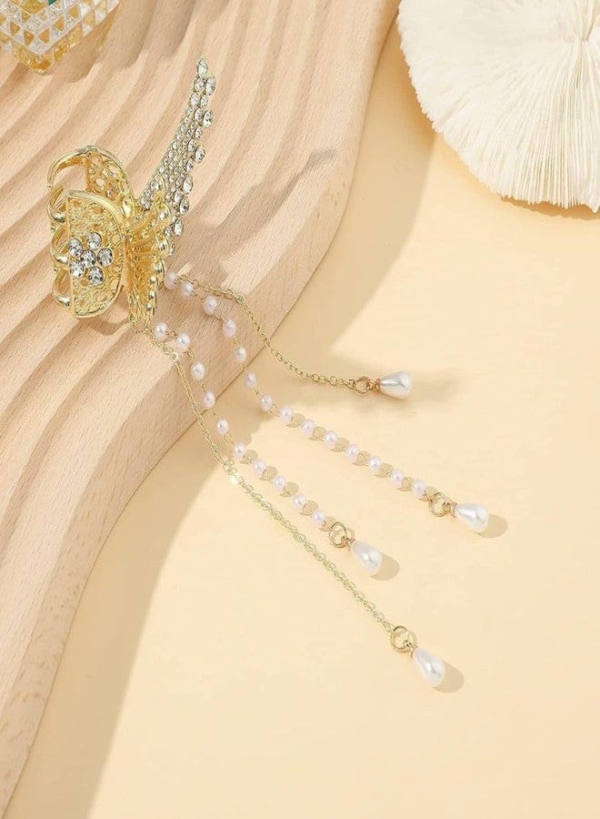 Jwella Korean StyleHair Clips For Women - Butterfly Clips For Women, Korean Hair Accessories - Butterfly Clip With Pearls & Rhinestone - Hair Accessories for Women (1 Pc) Butterfly Clutcher For Hair - Image 2