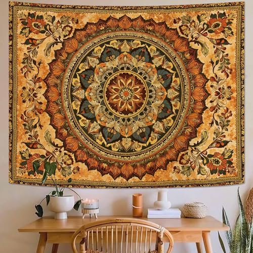 Lifeel Orange Mandala Tapestry, Boho Hippie Medallion Tapestries Home Decor for Bedroom Living Room Dorm, 36x48 inches - Image 3