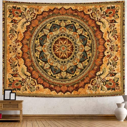 Lifeel Orange Mandala Tapestry, Boho Hippie Medallion Tapestries Home Decor for Bedroom Living Room Dorm, 36x48 inches - Image 2