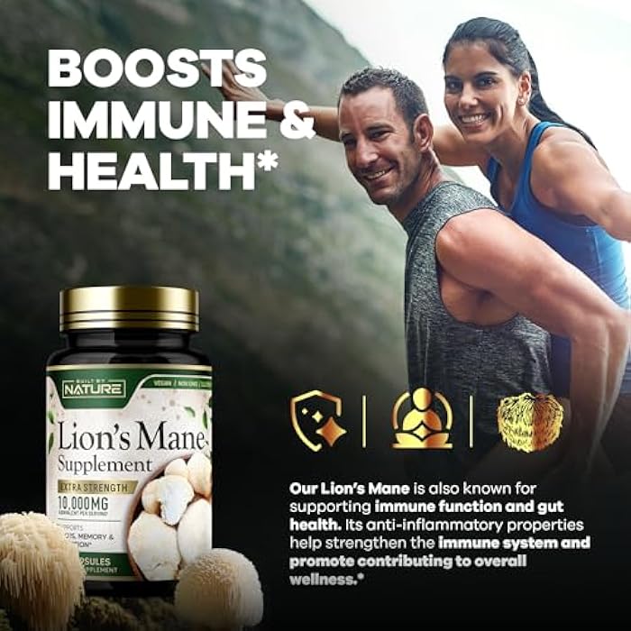 Built by Nature Lion’s Mane – Extra Strength Mushroom Supplement for Nootropic Brain Support – Focus, Memory and Cognitive Function – Non-GMO, Gluten-Free, Vegan - 60 Capsules - Image 5