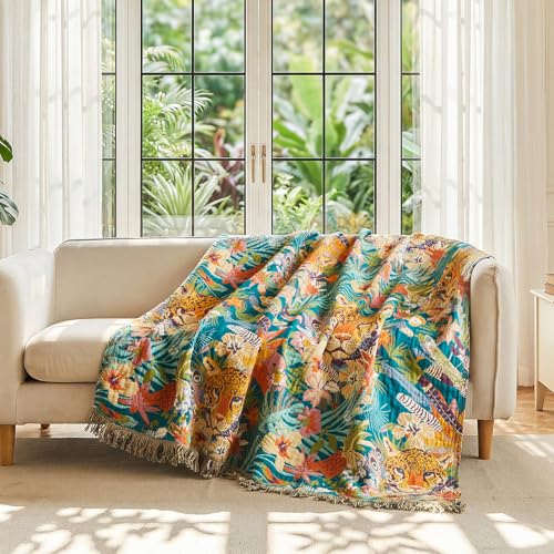 LUTBM Throw Blanket for Couch Sofa Soft Cotton Summer Blankets for Bedroom Living Room All Season Reversible Leopard Embroidery Reversible Breathable Throws Whimsical Home Decor 50x60 - Image 3