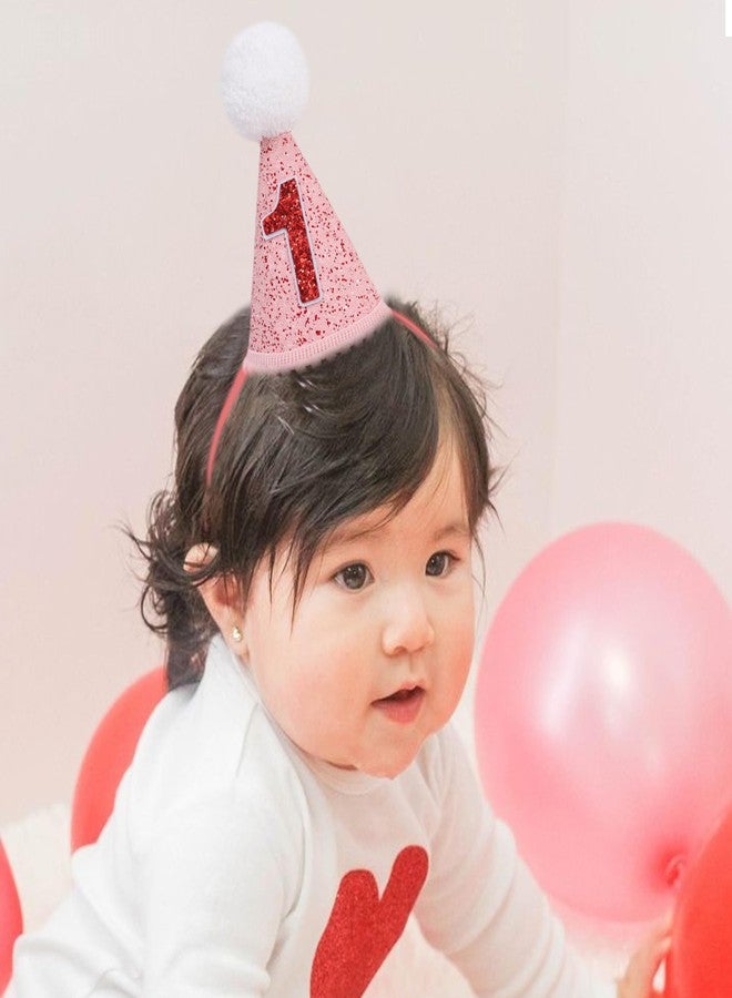 YOUAME First Birthday Cone Hat- Valentine Birthday Party Hats, Girls 1st Year Outfit, Princess Cake Smash Photo Props, Sweetheart Red And Pink Hat Decorations - Image 4