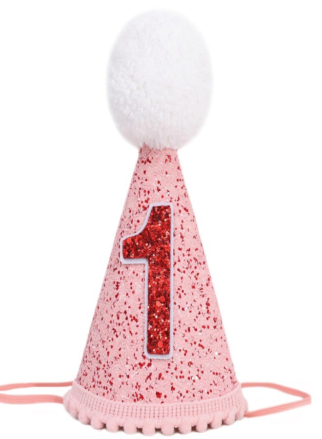 YOUAME First Birthday Cone Hat- Valentine Birthday Party Hats, Girls 1st Year Outfit, Princess Cake Smash Photo Props, Sweetheart Red And Pink Hat Decorations - Image 1