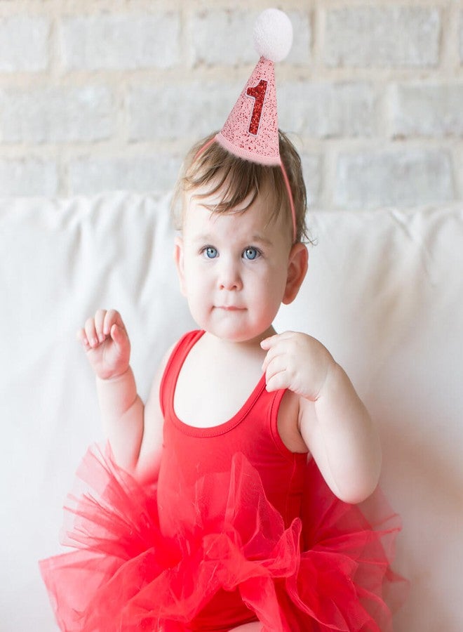 YOUAME First Birthday Cone Hat- Valentine Birthday Party Hats, Girls 1st Year Outfit, Princess Cake Smash Photo Props, Sweetheart Red And Pink Hat Decorations - Image 5