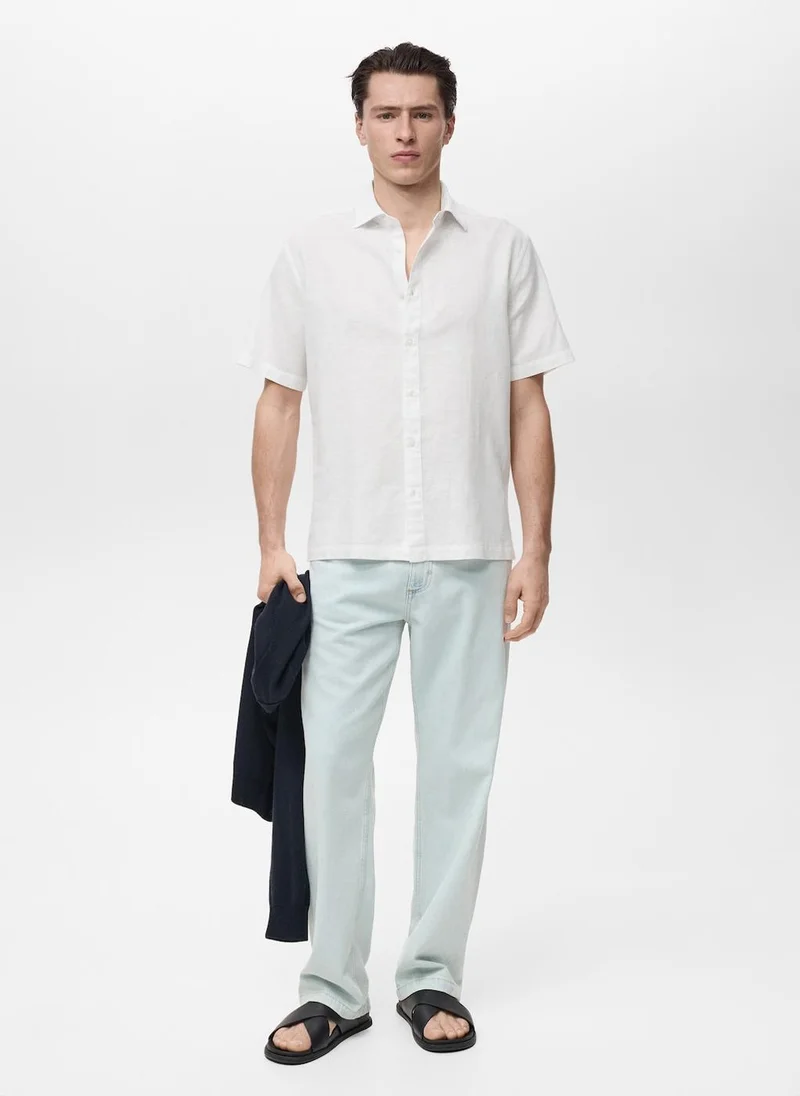 Mango Man Short Sleeve Linen-Blend Shirt
