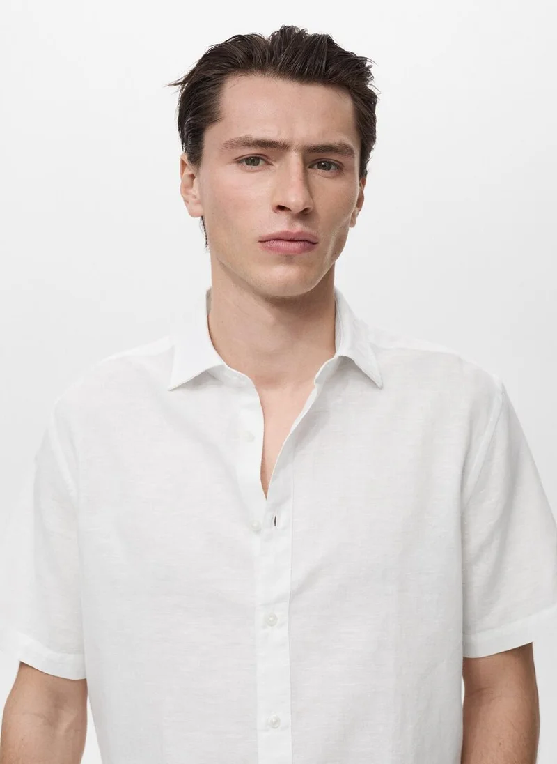 Mango Man Short Sleeve Linen-Blend Shirt
