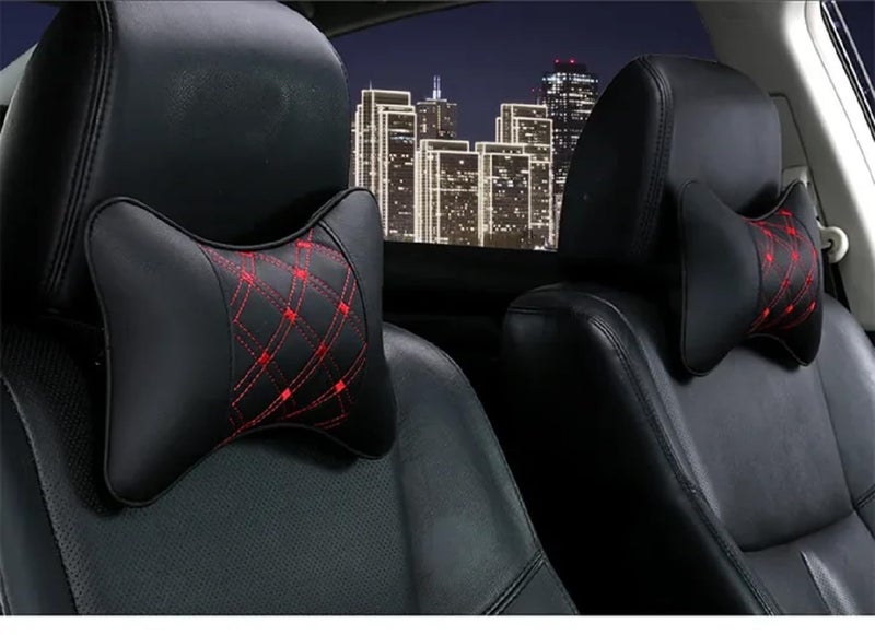 DETACHI Faux Leather Universal Car Neck Rest Headrest Pillow-Pack of 2, Soft Cushion, Headrest Pain Relief Support with Adjustable Straps for All Cars Driving Seat Office Chair, Travel-(Red & Black) - Image 4
