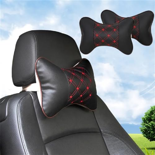 DETACHI Faux Leather Universal Car Neck Rest Headrest Pillow-Pack of 2, Soft Cushion, Headrest Pain Relief Support with Adjustable Straps for All Cars Driving Seat Office Chair, Travel-(Red & Black) - Image 5