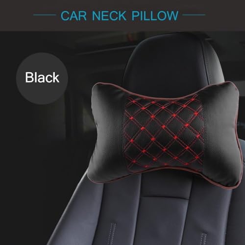 DETACHI Faux Leather Universal Car Neck Rest Headrest Pillow-Pack of 2, Soft Cushion, Headrest Pain Relief Support with Adjustable Straps for All Cars Driving Seat Office Chair, Travel-(Red & Black) - Image 2