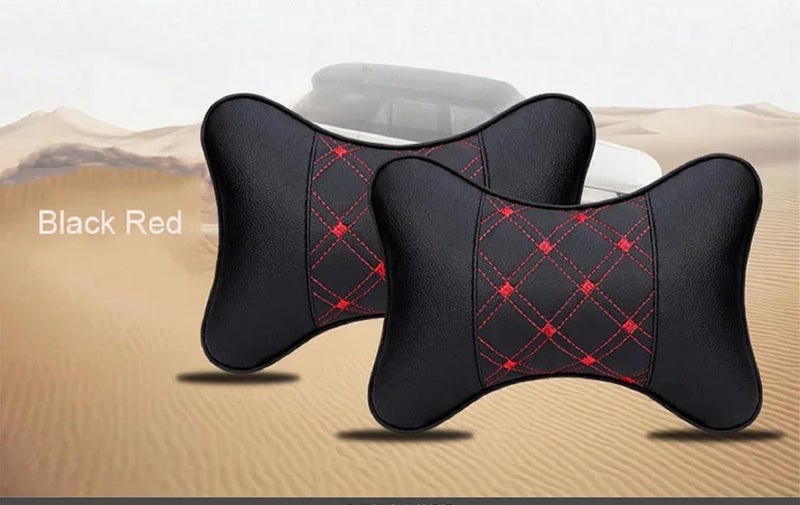 DETACHI Faux Leather Universal Car Neck Rest Headrest Pillow-Pack of 2, Soft Cushion, Headrest Pain Relief Support with Adjustable Straps for All Cars Driving Seat Office Chair, Travel-(Red & Black) - Image 3