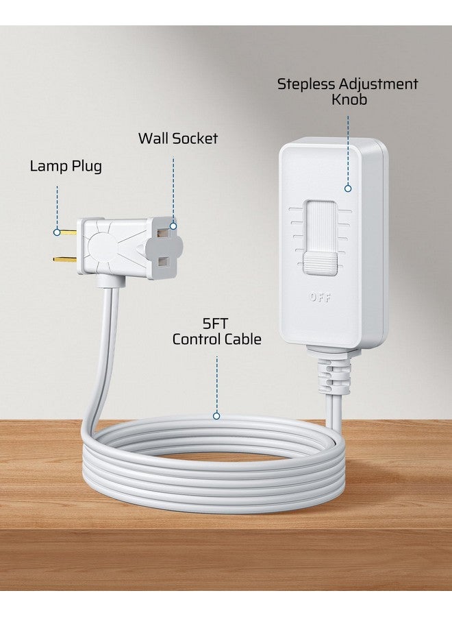 DEWENWILS Plug in Dimmer Switch for Lamp, Table Lamp Dimmer for Dimmable LED/CFL Lights and Incandescent Bulbs, Full Range Slide Control, 5 ft Extension Cord, UL Listed, White - Image 2