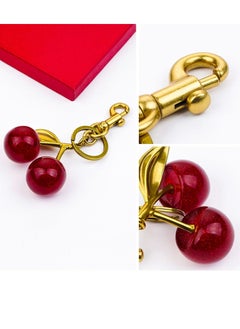Peachjoy Glitter Cherry Bag Charm with Key Ring and Clip – Sparkling Resin & Metal Accessory for Purses and Bags  - Image 5