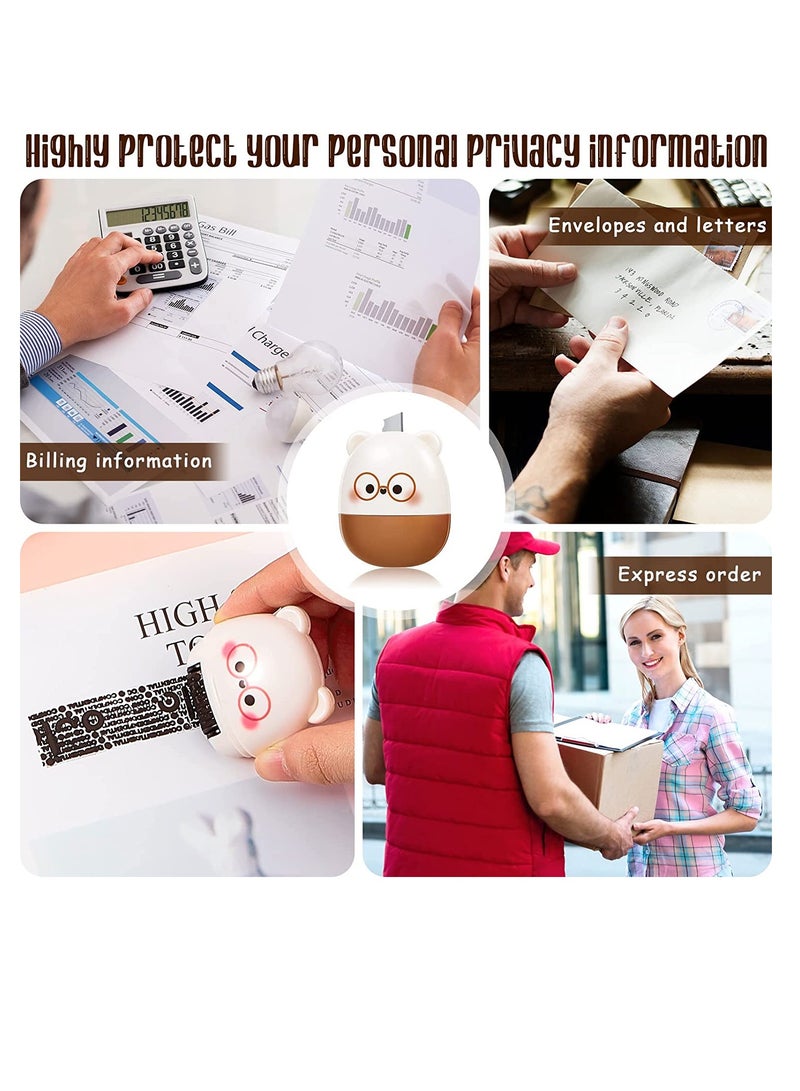 Zikra Identity Protection Roller Stamp 2 in 1 Wide Advanced Roller with Retractable Box Opener Cute Shape Bear Identity Theft Protection Stamp Refillable Ink Private Information Roller 3 Pieces - Image 5