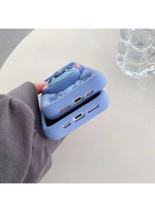 For IPhone16ProMax Phone Case Cartoon Silicone Still13 Telescopic Bracket KT Case 15 Apple 11-Color:Stitch-Applicable Models:iPhone14