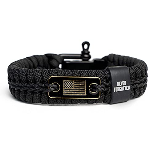 iHeartDogs Hero Company Never Forgotten Paracord Bracelet - Tactical Survival Bracelet for Men with Bronze USA Flag - Helps Pair Military Veterans with a Companion Dog - Image 1