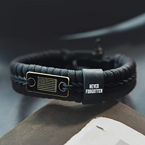 iHeartDogs Hero Company Never Forgotten Paracord Bracelet - Tactical Survival Bracelet for Men with Bronze USA Flag - Helps Pair Military Veterans with a Companion Dog - Image 3