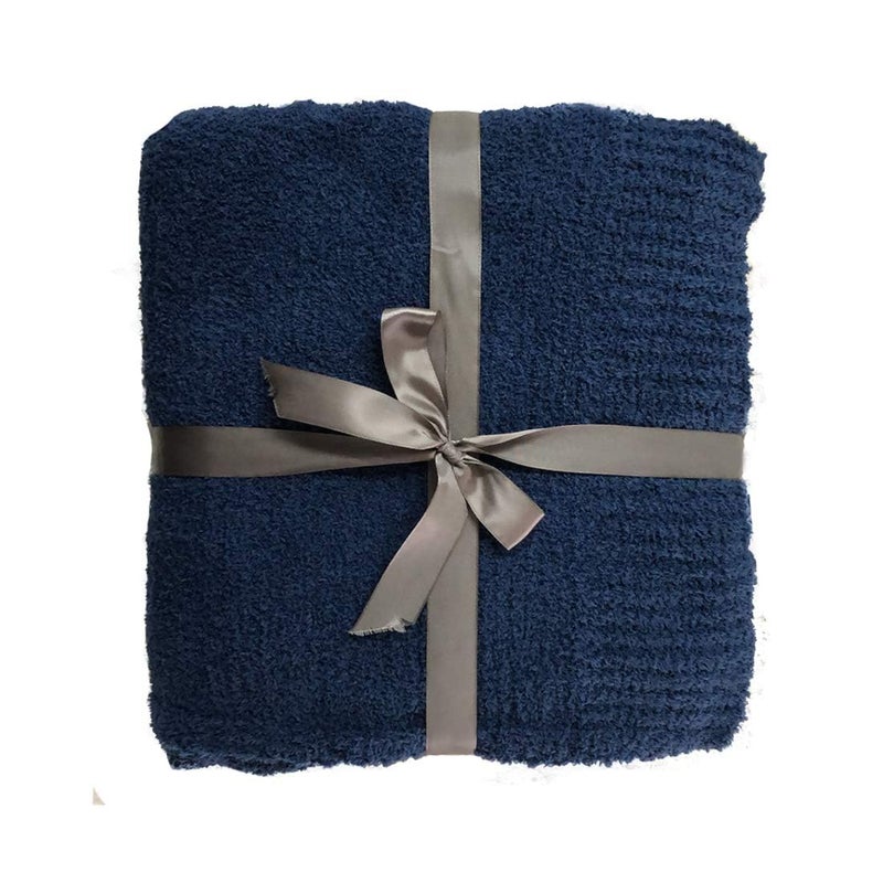 JOOJA Navy Blue Knit Throw Blanket Knitted Boucle Blankets Decorative Soft Fuzzy Throw Bed Blanket for Women Couch 50x60 Inches 50x60 Inches Navy Blue