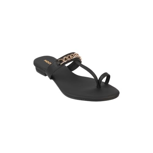 Mochi Women Black Synthetic Chain Embellished Casual Slippers UK/6 EU/39 (32-1062) - Image 3