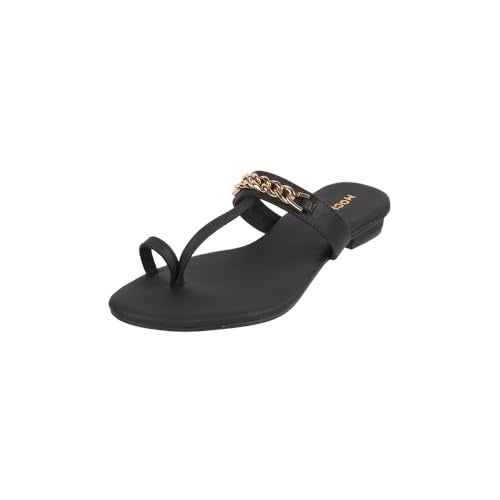 Mochi Women Black Synthetic Chain Embellished Casual Slippers UK/6 EU/39 (32-1062) - Image 1