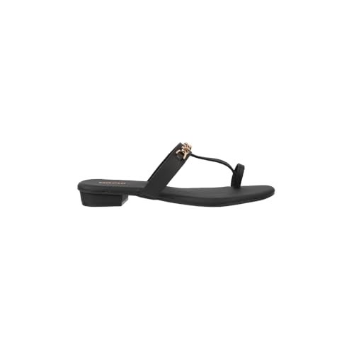 Mochi Women Black Synthetic Chain Embellished Casual Slippers UK/6 EU/39 (32-1062) - Image 4