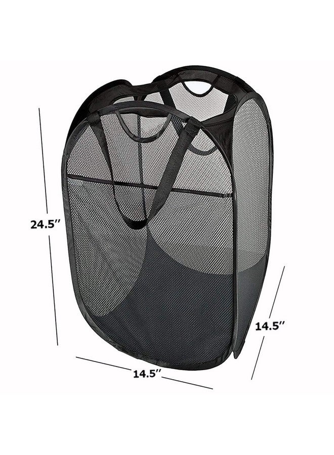 HOUSE AGAIN 2 Pcs Strong Mesh Pop-up Laundry Hamper, Quality Pop Up Hampers for Laundry with Durable Handles Solid Bottom High Carbon Steel Frame, Easy to Open and Fold Flat for Storage(Black) - Image 2