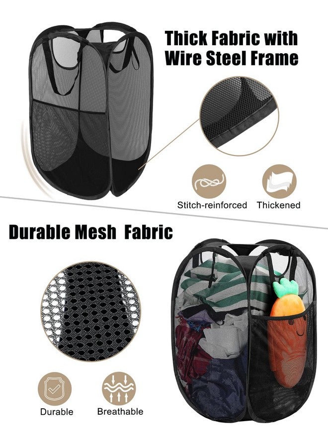 HOUSE AGAIN 2 Pcs Strong Mesh Pop-up Laundry Hamper, Quality Pop Up Hampers for Laundry with Durable Handles Solid Bottom High Carbon Steel Frame, Easy to Open and Fold Flat for Storage(Black) - Image 4