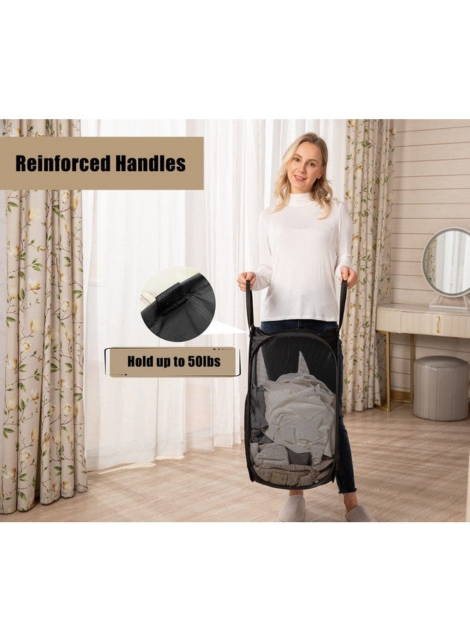 HOUSE AGAIN 2 Pcs Strong Mesh Pop-up Laundry Hamper, Quality Pop Up Hampers for Laundry with Durable Handles Solid Bottom High Carbon Steel Frame, Easy to Open and Fold Flat for Storage(Black) - Image 3