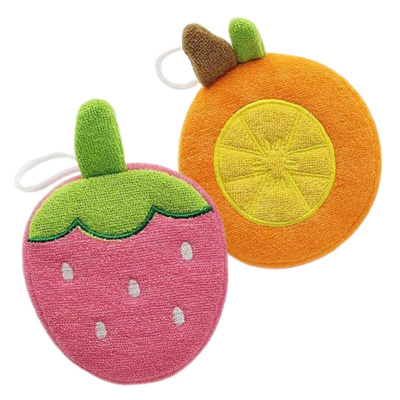 Soft Cotton Fruit Shaped Baby Bath Scrubbers Exfoliating Sponge 2 Pack for Gentle Bathing - Image 2
