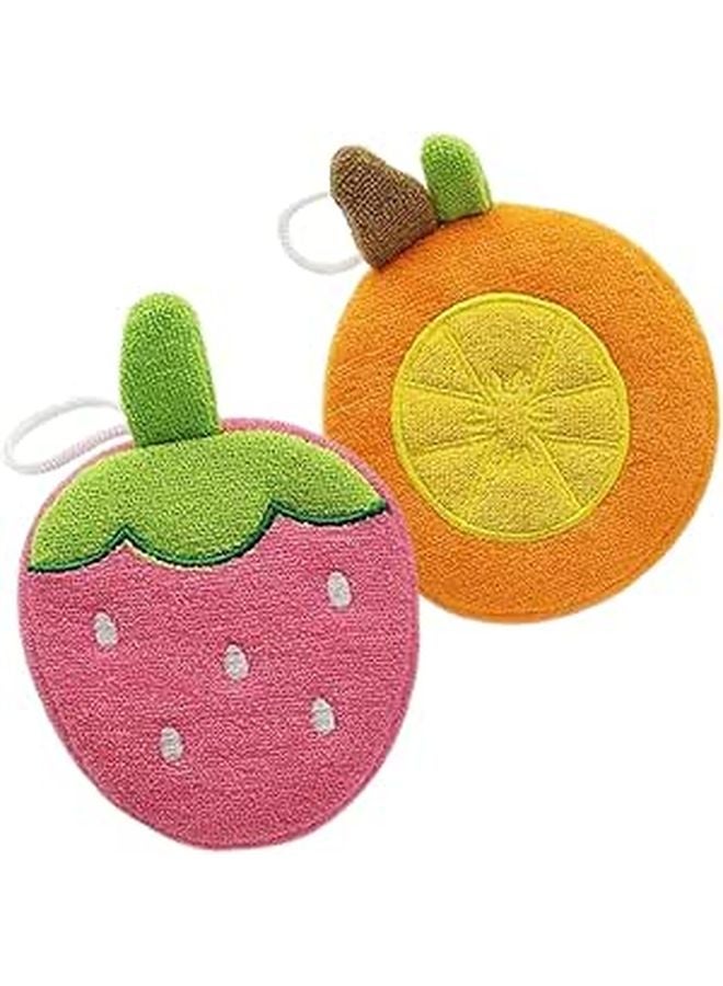 Soft Cotton Fruit Shaped Baby Bath Scrubbers Exfoliating Sponge 2 Pack for Gentle Bathing - Image 1