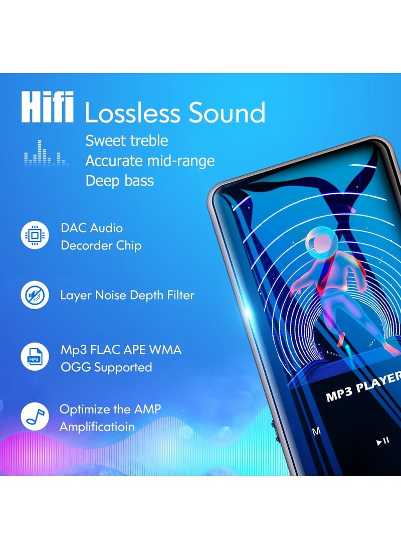 LAESO - 32GB Mp3 Player with Bluetooth 5.0 Music Player Voice Recorder Portable Digital Lossless Music MP3 MP4 Player for Kids with FM Radio HD Speaker for Sports Running Super Light Metal Shell Touch Buttons Support 128GB Expansion - Image 1