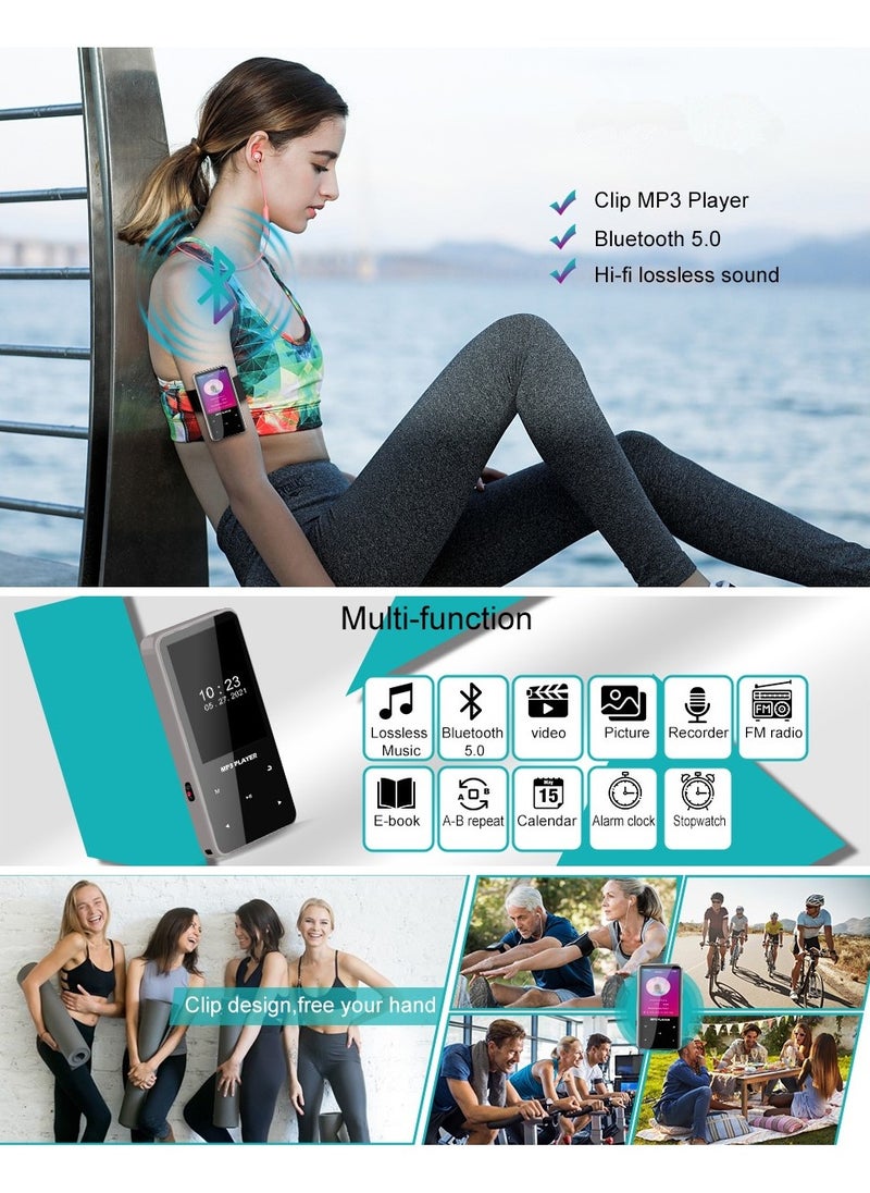 LAESO - 32GB Mp3 Player with Bluetooth 5.0 Music Player Voice Recorder Portable Digital Lossless Music MP3 MP4 Player for Kids with FM Radio HD Speaker for Sports Running Super Light Metal Shell Touch Buttons Support 128GB Expansion - Image 1