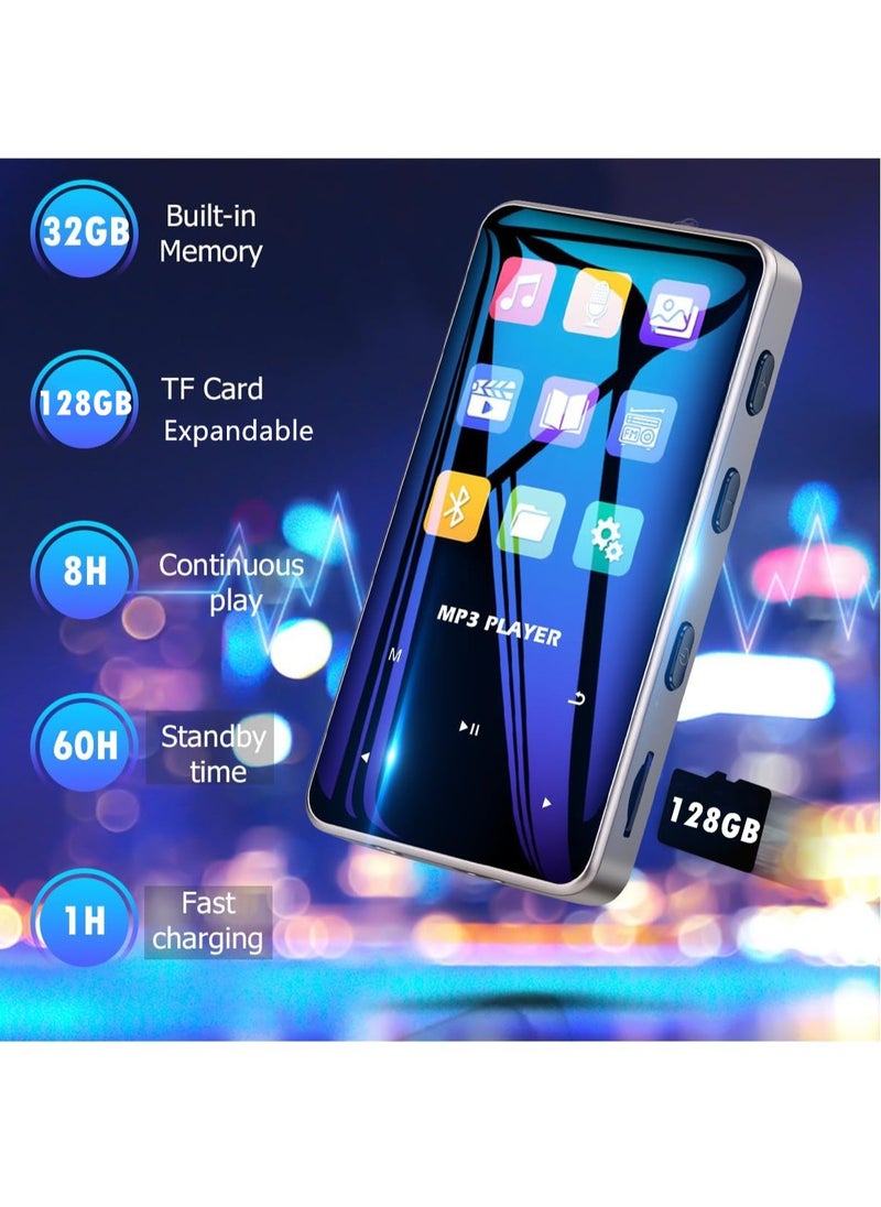 LAESO - 32GB Mp3 Player with Bluetooth 5.0 Music Player Voice Recorder Portable Digital Lossless Music MP3 MP4 Player for Kids with FM Radio HD Speaker for Sports Running Super Light Metal Shell Touch Buttons Support 128GB Expansion - Image 1