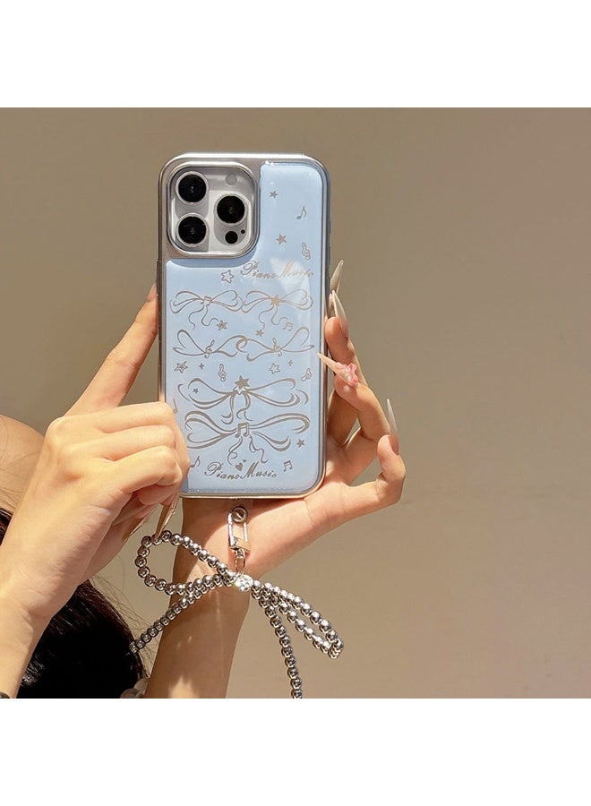 NIBEMINENT Young Girl Blue Bow Protective TPU Case Cover For iPhone 14 Pro Max, Joyful Musical Notes Bow Tie / With Pendant - Image 2