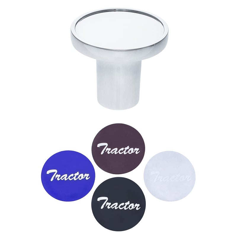 United Pacific 22991 Chrome Aluminum Screw-On Air Valve Knob w/Multiple Colored Tractor  Script Glossy Sticker Inserts - 1 Knob & 4 Color Stickers - Image 1
