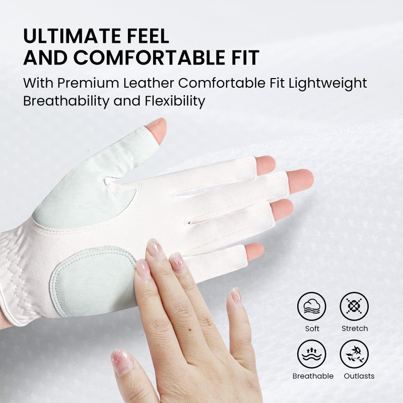 FINGER TEN Stylish Golf Gloves Women with Ball Marker 1 Pack for Left or Right Hand, Breathable Glove with Fashion Patterns for Ladies Right Left Handed Golfer (Half-Golf Party, Small, Left) - Image 3