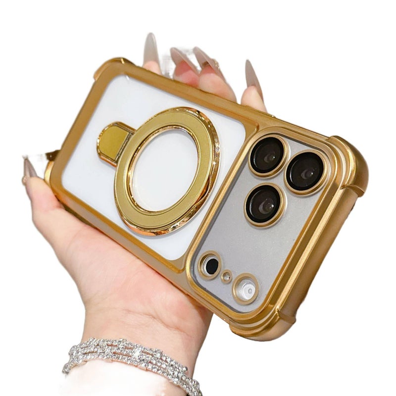 غطاء MagSafe | حماية من السقوط | حامل قائم | Gold | مقاوم للصدمات لـ iPhone 14 / 14 Plus / 14 Pro / 14 Pro Max | سيليكون - Image 1
