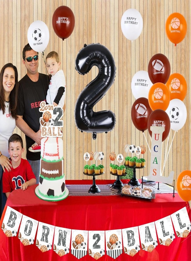 Balterever Sports Theme 2nd Birthday Decoration Born 2 Ball Birthday Decorations with Banner Backdrop Cake Cupcake Toppers Balloons for 2nd Bday Party Supplies - Image 4