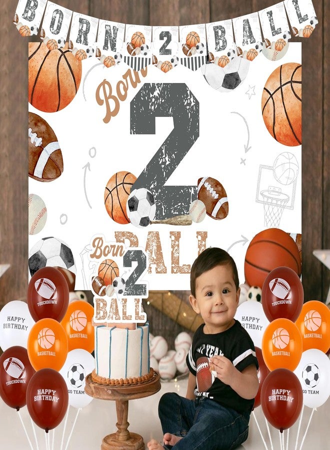 Balterever Sports Theme 2nd Birthday Decoration Born 2 Ball Birthday Decorations with Banner Backdrop Cake Cupcake Toppers Balloons for 2nd Bday Party Supplies - Image 3