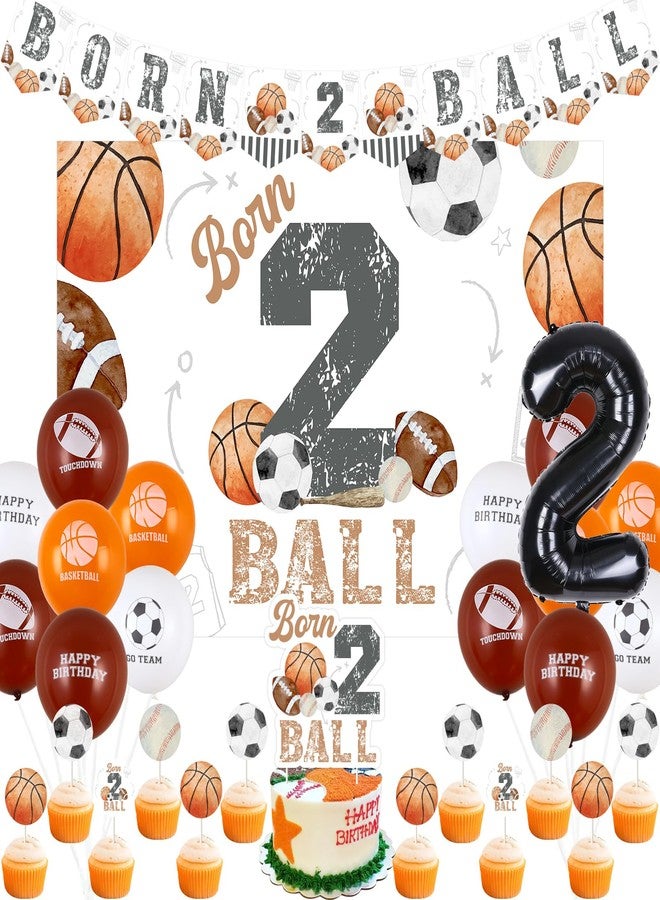 Balterever Sports Theme 2nd Birthday Decoration Born 2 Ball Birthday Decorations with Banner Backdrop Cake Cupcake Toppers Balloons for 2nd Bday Party Supplies - Image 1